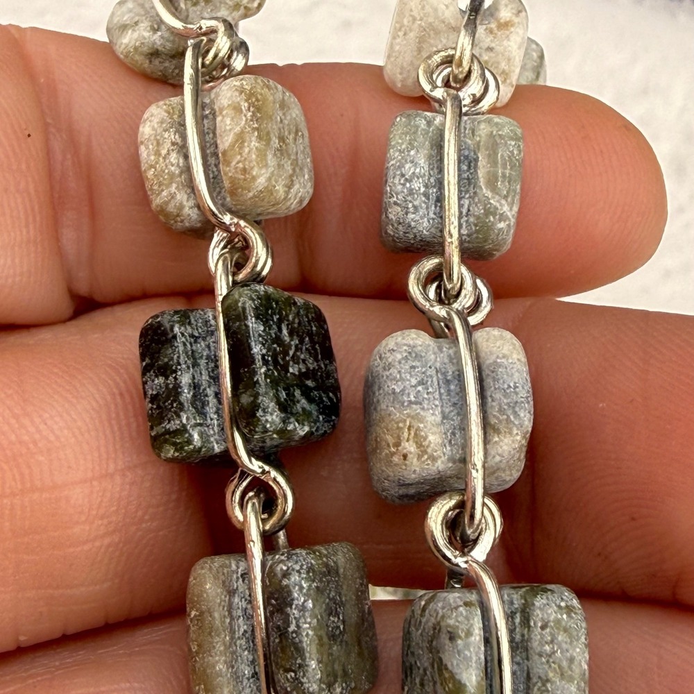 Vintage Connemara Marble Rosary Necklace Green Grey Celtic Crucifix 34in